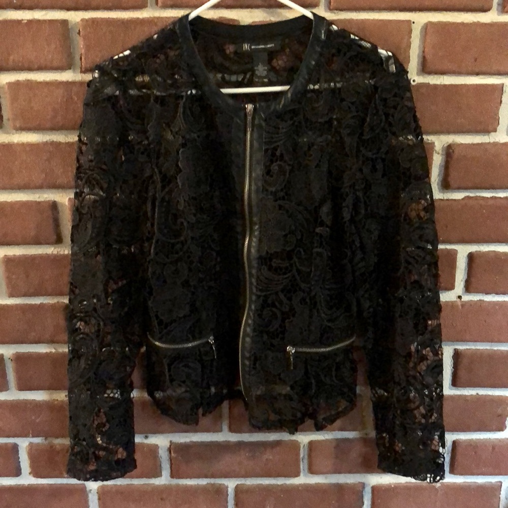 INC International Concepts Women’s Large Black Lace Moto Jacket